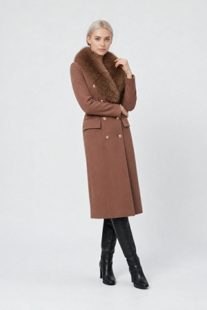 Paltoane - Palton Dama Luxury Camel cu Guler Detasabil