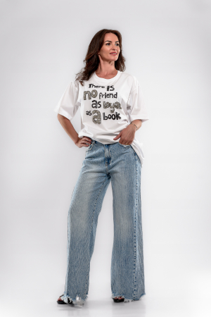 Tricouri/Topuri - Tricou oversize cu logo motivational si strasuri