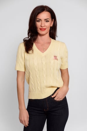 Pulovere - Bluza tricotata cu maneca scurta si decolteu in V