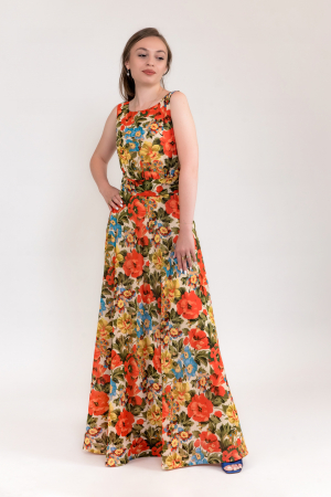 Rochii elegante - Rochie lunga din voal cu imprimeu floral