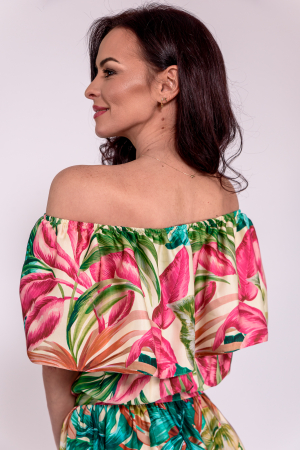 Rochie vascoza imprimeu tropical, volan pe umeri [4]