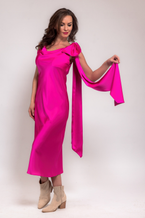 Rochii de zi - Rochie satin roz cu bretele subtiri