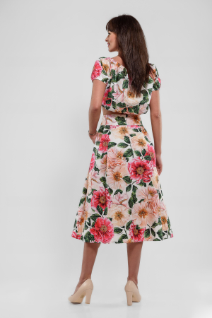 Fusta print flori mari, buzunare laterale [1]