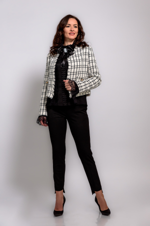 Sacouri - Sacou elegant bej cu negru cu carouri fine