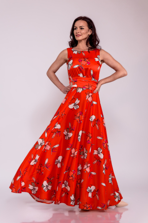 Rochii elegante - Rochie lunga petrecuta la spate_rosu flori
