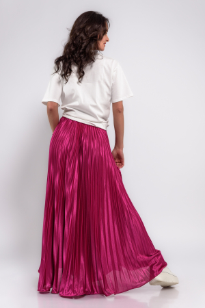 Fusta satinata lunga plisata  roz fucsia [2]