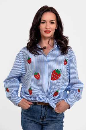 Bluze/Camasi - Camasa cu dungi bleu-alb, capsuni brodate