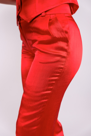 Pantaloni  conici dama rosu intens din vascoza cu in satinat [4]