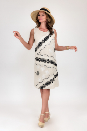 Broderii - Rochie din in 100%cu broderie din snur