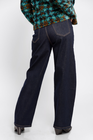 Blugi dama Wide Leg DarK Denim cu talie in V asimetrica [1]