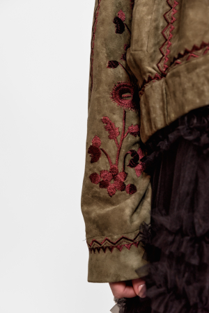 Geaca catifea kaki cu broderie visinie- oversize [1]