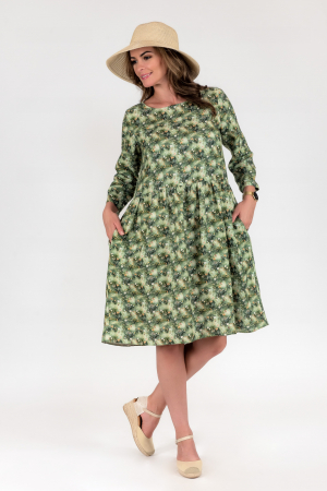 Rochii de vară - Rochie babydoll din in 100% cu flori de camp