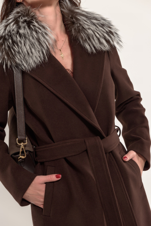 Palton maro ciocolata cu blanita la gat [2]