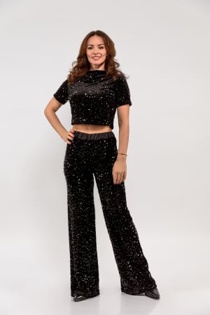 Pantaloni - Pantaloni catifea cu paiete