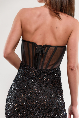Rochie ocazie neagra cu paiete, corset [3]