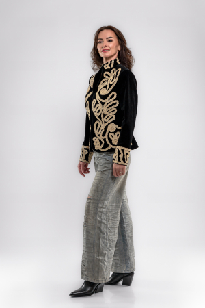 Sacou Effect catifea premium cu broderie baroc bej-aurie [1]