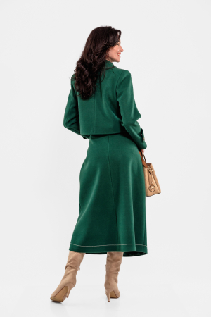 Fusta Effect midi verde, cusaturi ornamentale in contrast [1]