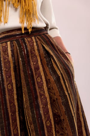 Fuste - Fusta Effect maro cu dungi din catifea