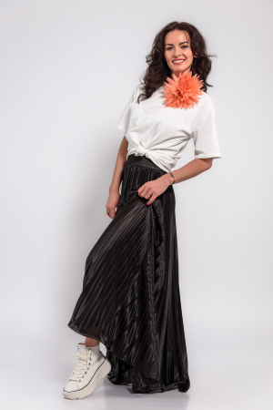 Fuste - Fusta lunga plisata  negru satinat