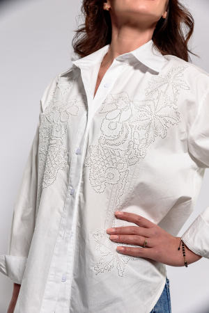 Camasa bumbac cu broderie si margele mici sidefate [3]