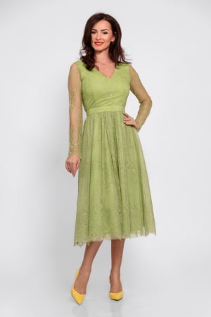 Rochii de zi - Rochie Effect dantela fina chantilly_verde fistic