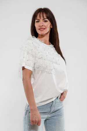 Tricouri/Topuri - Bluza cu volane dantela umar_ivory