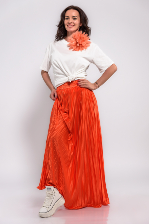 Fusta plisata lunga satinata portocalie [2]