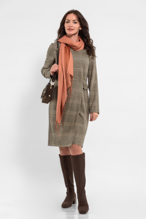 Rochii de zi - Rochie stofa carouri in nuante de bej si maro