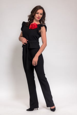 Compleuri cu pantaloni - Compleu stofa cu floare