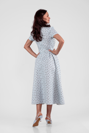 Rochie midi bleu cu buline mici ciocolatii-eleganta clasica cu un aer retro [1]
