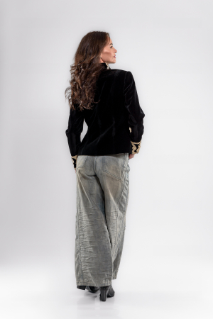 Sacou Effect catifea premium cu broderie baroc bej-aurie [4]