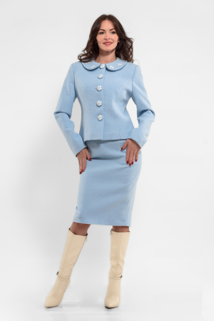 Compleuri cu fustă - Costum bleu cu fusta conica si broderie