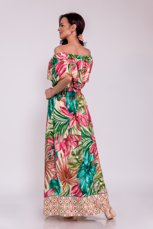 Rochie vascoza imprimeu tropical, volan pe umeri [2]