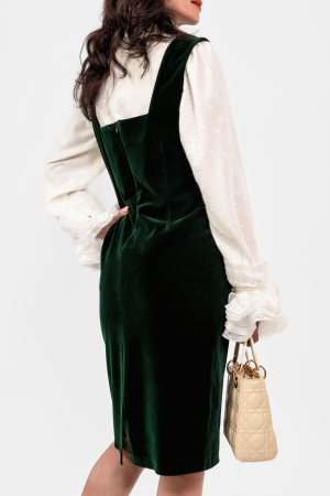Sarafan Effect midi catifea, cambrat cu decolteu patrat_verde [4]