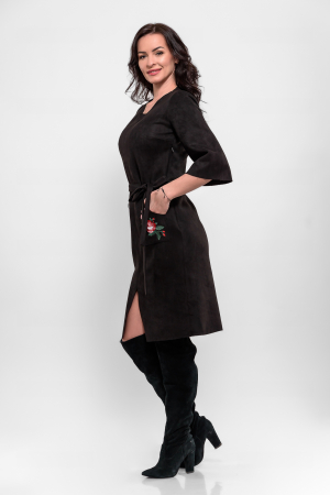 Rochie Effect din imitatie de piele întoarsă, cu broderie florală si croi rafinat [1]