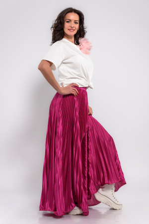 Fuste - Fusta satinata lunga plisata  roz fucsia