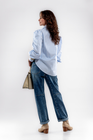 Camasa oversize cu dungi bleu-alb si detalii vintage aurii [4]