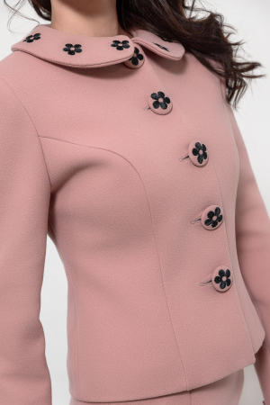 Compleu stofa roz cu guler rotund si broderie [3]