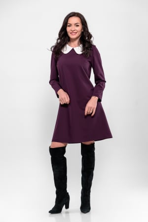 Rochii - Rochie stofa mov forma A cu guler detasabil