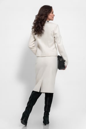 Compleu stofa crem cu guler rotund si broderie [2]