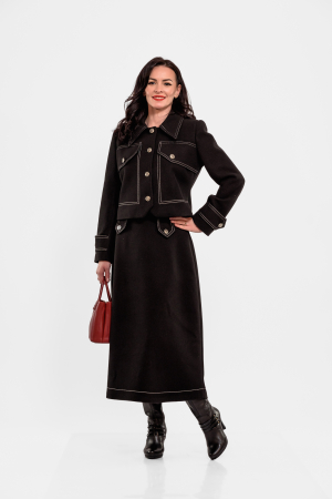 Fusta Effect midi, cusaturi ornamentale in contrast [2]