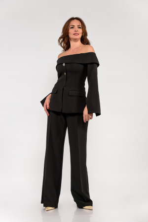 Pantaloni - Pantaloni drepți largi cu talie înaltă