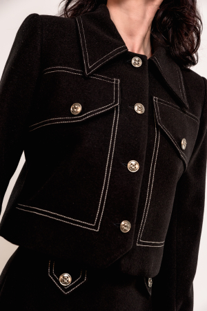 Sacou scurt  negru cusaturi ornamentale in contrast [4]