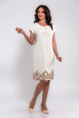 Rochii de zi - Rochie Effect crem cu bordura brodata