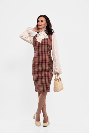 Rochii - Sarafan Effect midi din stofa cu carouri