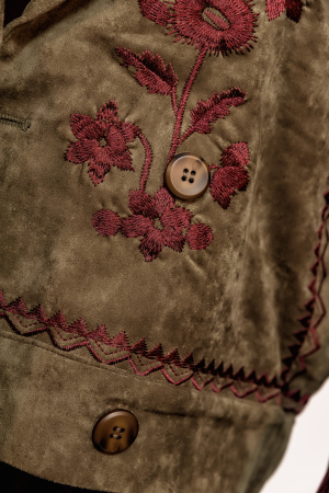 Geaca catifea kaki cu broderie visinie- oversize [3]