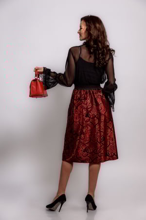 Fusta eleganta brocart rosu cu negru [1]