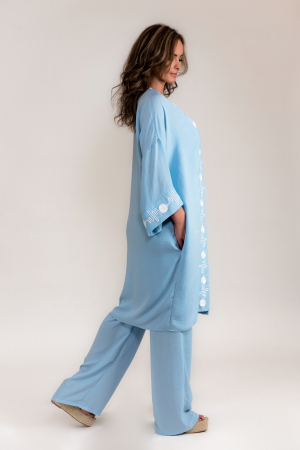 Caftan - Caftan baby blue cu broderie din snur