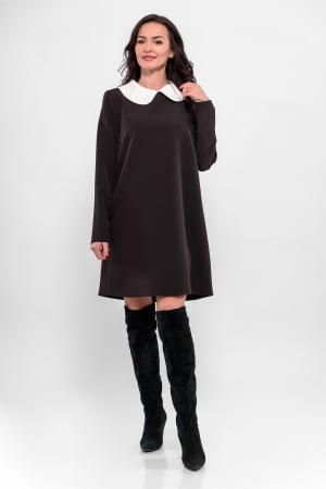 Rochii - Rochie stofa neagra forma A cu guler detasabil