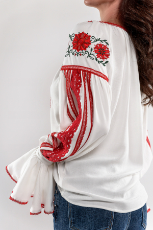 Bluza tip ie cu broderie rosie si dantela de bumbac [3]